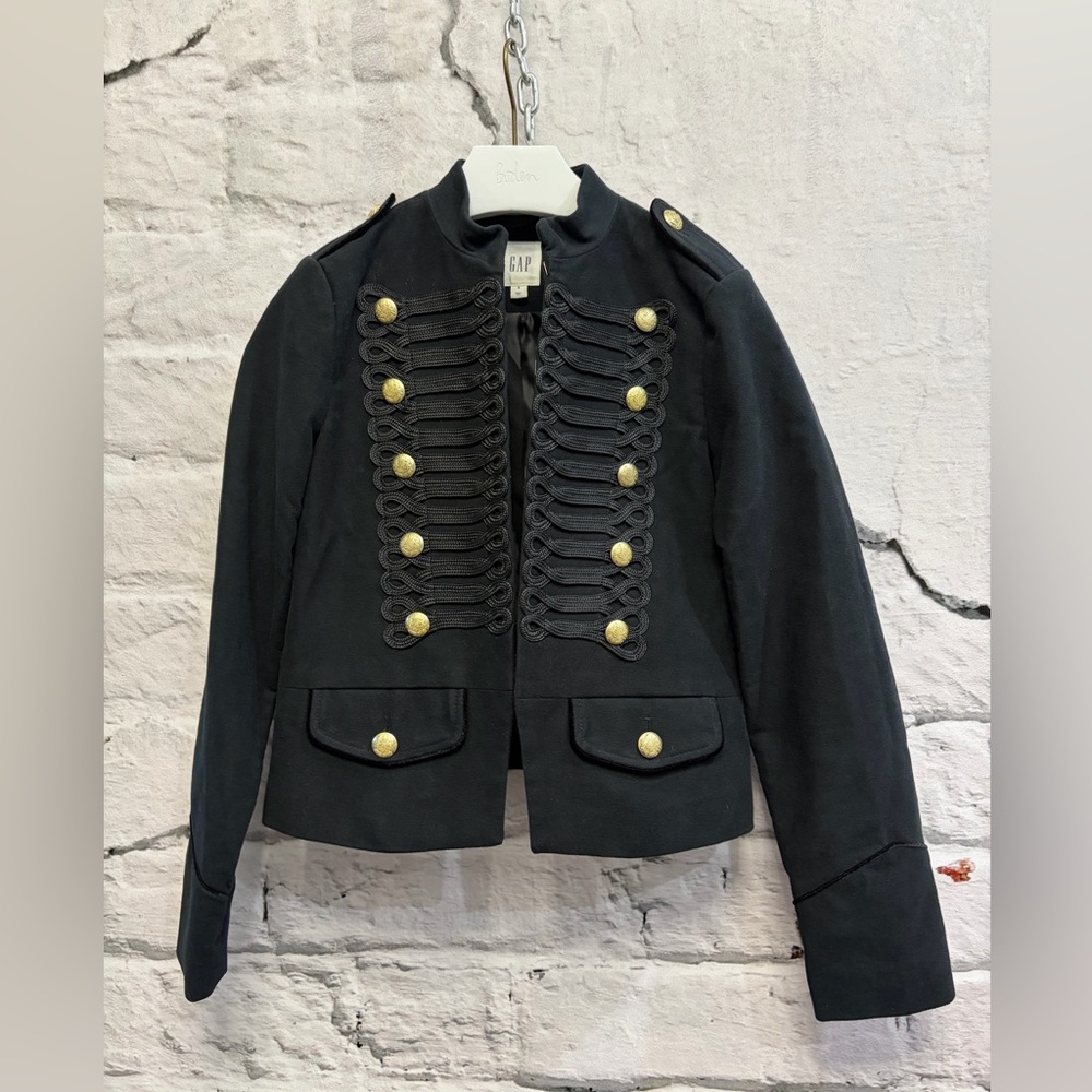 Vintage GAP Black Military Style Jacket Gold Detailed Buttons Band Leader Coat - Picture 3 of 8